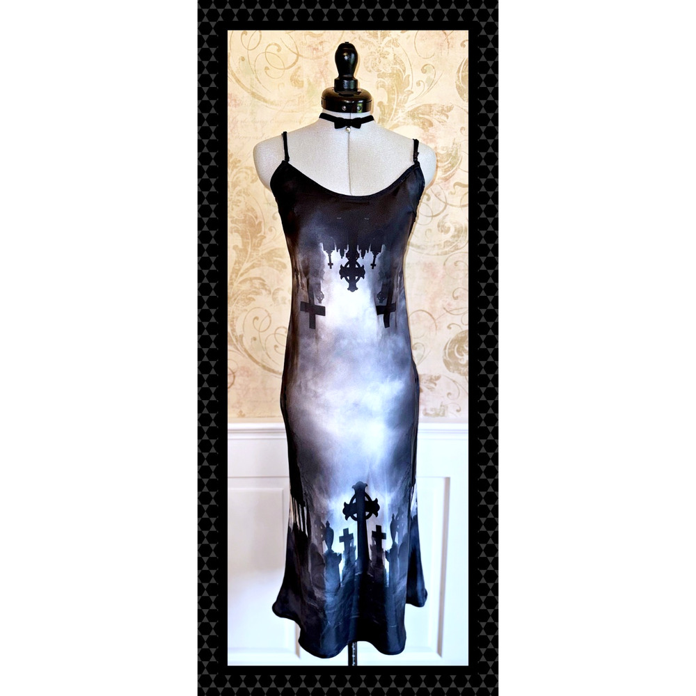 Dolls Kill Widow The Devil Decides Graveyard Midi Cami Dress XS Whimsigoth Punk
